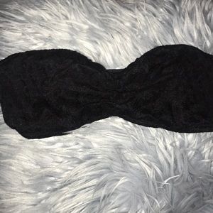 Strapless black Victoria’s Secret lace bra